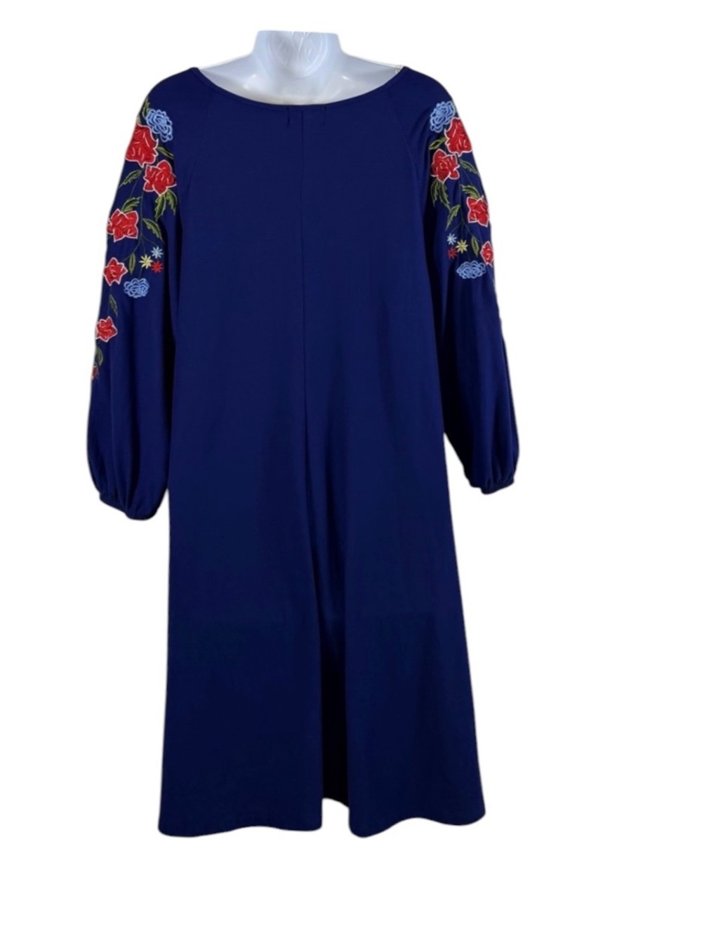 Alison Brittney Navy Blue Embroidered Sleeve Boho Dress Size L - Picture 11 of 12